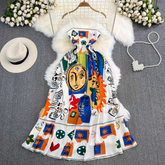 Ölgemälde Graffiti Druck Sommer hochwertige lose ärmellose A-Linie Kleid