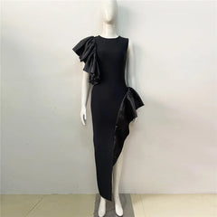 Ruffle Edge Elastic Slim Fit Bandage Dress Evening Dress