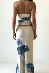Strapless Crop Top Floral Print Fitted Maxi Skirt 2pcs Set - Beige Pre Order