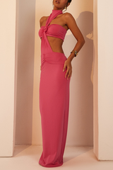 Sleeveless Twisted Knot Cutout Backless Maxi Dresses