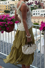 Jacquard Lace Off Shoulder Ruffled Top - Beige