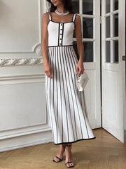 Knitted dress, contrasting color, backless French mid length skirt