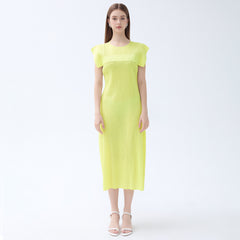 Ladies simple loose sleeveless pleated waistcoat round neck mid-length dress