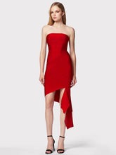 Women Celebrity Party Cocktail Red Strapless Tight Midi Irregular Dress Sleeveless Sexy Backless Bodycon Club Vesidos