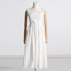 Party dress with pleated suspender and long solid color large hem dress