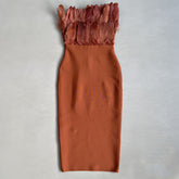 Temperament Sexy Slim Party Dress Women Strapless Off Shoulder Sleeveless Zipper Three Dimensional Feathers Midi dress