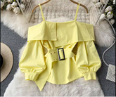 puff sleeve open back blouses