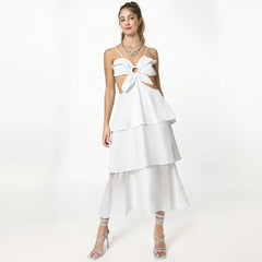 three-dimensional flower layered sexy loose casual suspender dress