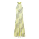 Long satin backless sleeveless dress