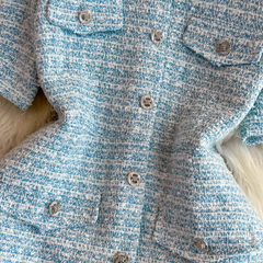 Schickes A-Linien-Kleid aus Tweed mit Rundhalsausschnitt, einreihiger Metallknopf-Taille, schlankmachender