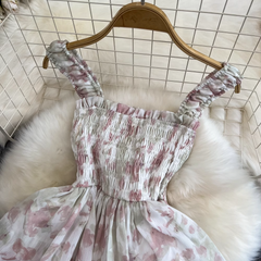 Vestido de gasa floral con corte A y lazo para vacaciones en la playa