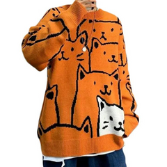 Suéter moderno con dibujos de pareja de gatos