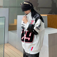Chaqueta de moto con bordado de hip hop