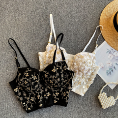 Stylish black lace vest petal lace tops