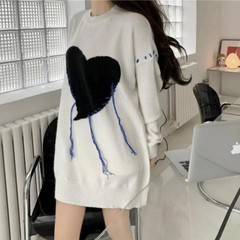 Suéter de punto suelto con estampado de corazones para parejas