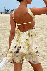 Halter Neck 3D Flower Ruffled Solid Color Mini Dresses - Pink