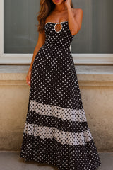 Strapless Cutout Polka Dot Print Colorblock Maxi Dresses - Black Pre Order