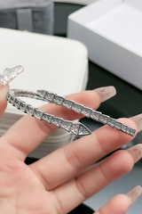 Rhinestone Decor Snake - Shaped Open Rings Open Bracelet Jewelry Set