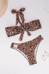 Leopard Print Halter Neck Beach Bikini 2pcs Set - Brown