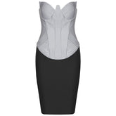 Chic Color Block Bandage Mini Dress Sexy Strapless Sleeveless Celebrity Party Club Dress