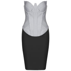 Chic Color Block Bandage Mini Dress Sexy Strapless Sleeveless Celebrity Party Club Dress