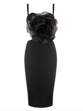 Ladies Splicing 3D Large Flowers Spaghetti Strap Backless Design Club Party Sleeveless Sexy Midi Bandage Dress