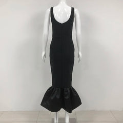 Black Color Women Sleeveless Sexy O-Neck Pearl Beading Bodycon Bandage Gown Dress Celebrate Evening Party Outfit Vestido