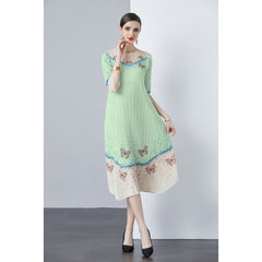 European and American pleated printed irregular pleated dress