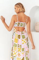 printed personalized back hollow suspender dress