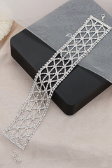 Sparkling Rhinestone Geometric Hollow Out High Neck Choker - Silver