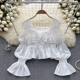 Women's autumn ruffled square collar puff sleeve blouses