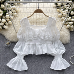 Women's autumn ruffled square collar puff sleeve blouses