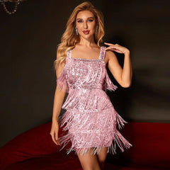 sexy tassel camisole sequin dress