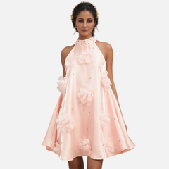 European and American socialite style dress with floral sophistication A-line short skirt