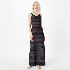 elegant jacquard striped sleeveless knitted vest suspender dress