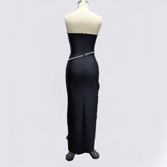 black backless one shoulder strapless sequin patchwork tight long hip hugging dress formal dress