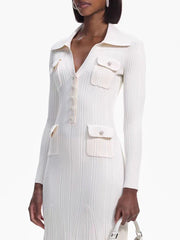 Ivory fishtail maxi dress delicate and elegant ribbed knit long sleeve stretch slim wrap Womens dresses spring new