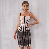 Sexy Bandage Dress Women Vestido Bodycon Lace Spaghetti Strap Club Dress Midi Celebrity Runway Party Dress