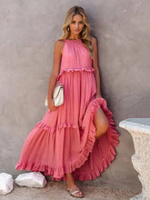 Ärmelloses Maxikleid mit Stufendesign und Rüschen und Taschen