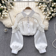 Women's ruffled age-reducing puff sleeves blouses