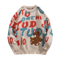 Vintage Letters Bear Knited Sweater