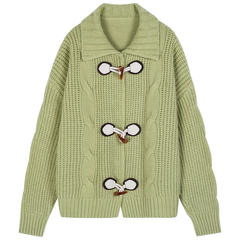 Women's green lazy style sweater cardigan coat