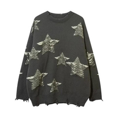 Lässiger Pullover mit Hohllöchern und Sternen