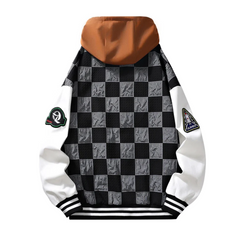 Jacke mit japanischem Karomuster und Kapuze und Kordelzug