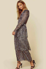 long skirt, elegant commuting black printed high waist long skirt dress