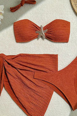 Metal Starfish Decor Halter Bikini Tie Up Mini Skirt Swimsuit 3pcs Set - Orange