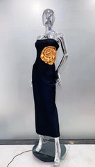 Strapless Big Golden Florals Bodycon Bandage Long Dress