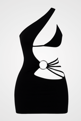 Asymmetric Cut Out O - Ring Strappy Mini Dresses