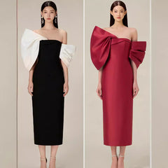 A niche butterfly bow French elegant high waisted dress dress