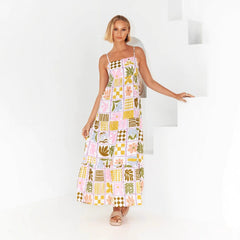 printed personalized back hollow suspender dress